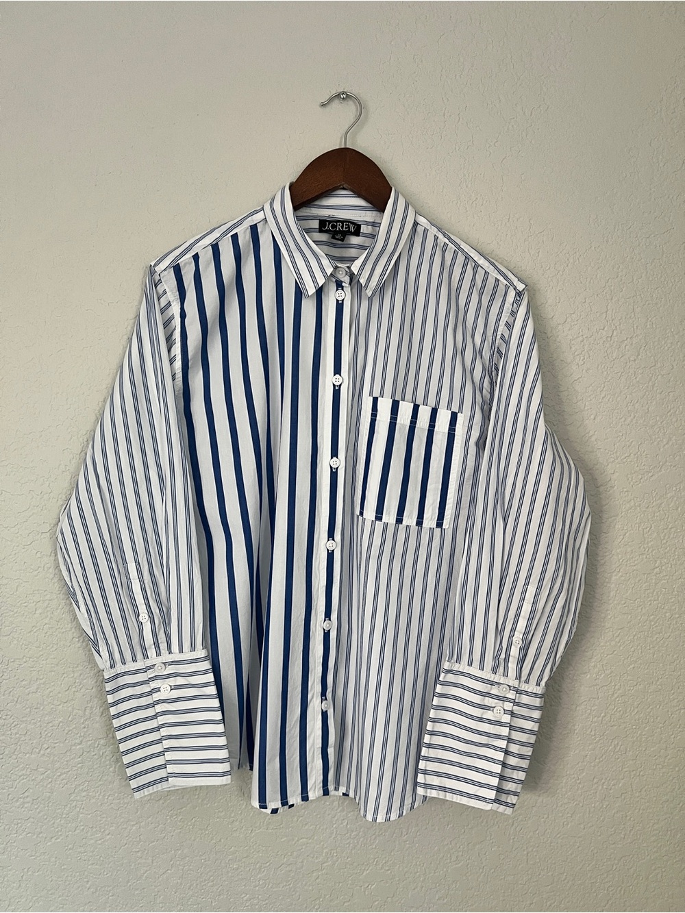 J. Crew Women’s White Shirt with Blue Vertical Stripes